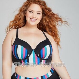 Trophy Couture Women's Striped Bikini Top - Black and Blue